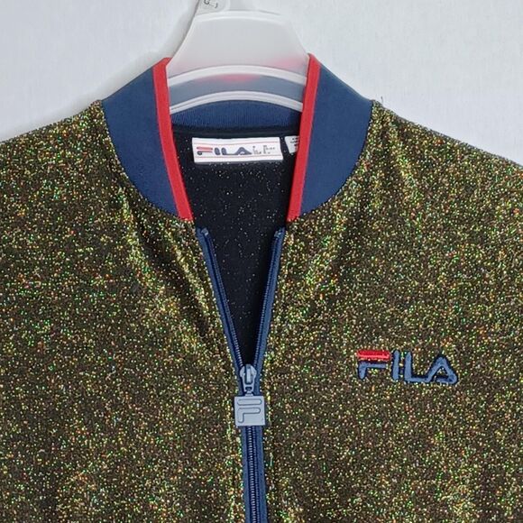 Fila Jacket Womens Small Glittery Metallic Bomber Full Zip Retro 80s Style - Picture 5 of 12